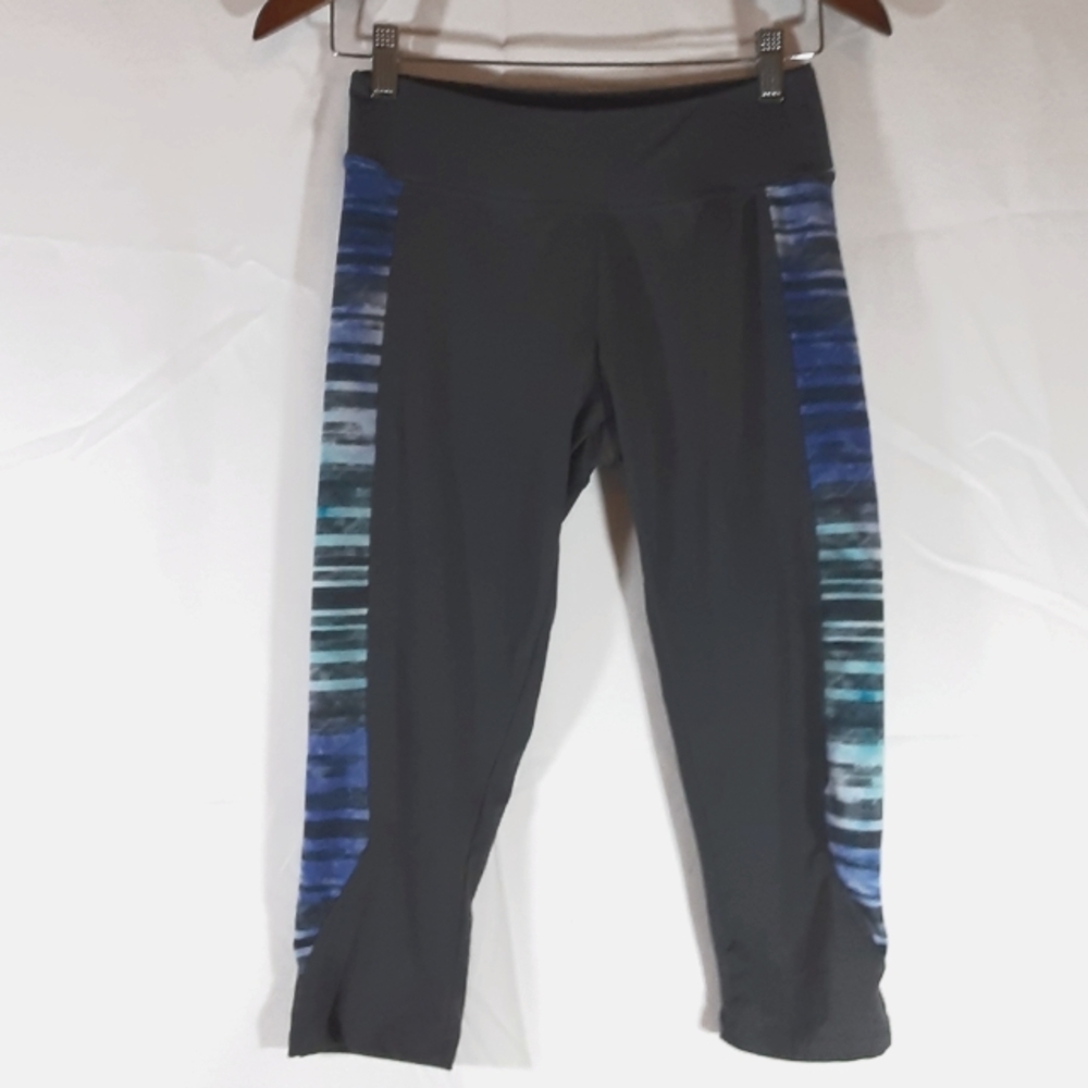 Marika Cropped Blue Green Ombre Grey Leggings With Hidden Waist Pocket